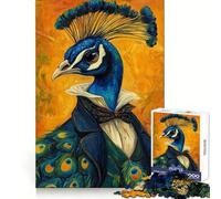 Peacock Gentleman Painting Hard Jigsaw Puzzle for Adults 1000 Pieces Think Toy Peaceful Fun Clean Cut Fine Art Piece (38x52cm)