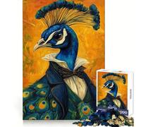 Peacock Gentleman Painting Jigsaw Puzzles for Adults1000 Piece Mind Exercise Toy Indoor Fun Precision Cut (50x75cm)