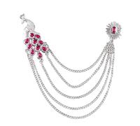 Peacock Green CZ Hanging Layered Chains Brooch Lapel Pins Badge Plated Rectangle Crystal Stud Collar Pin for Men Career Suit Tuxedo Shirts Tie Hat Scarf Accessories Decoration Fashion Jewelry, L