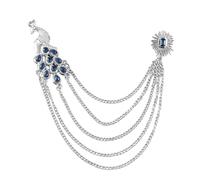 Peacock Green CZ Hanging Layered Chains Brooch Lapel Pins Badge Plated Rectangle Crystal Stud Collar Pin for Men Career Suit Tuxedo Shirts Tie Hat Scarf Accessories Decoration Fashion Jewelry, L