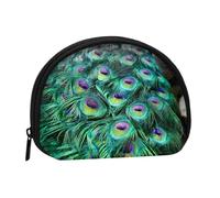 Peacock Green Feather Mini Zipper Coin Purse, Small Travel Organizer with All-Over Print, Durable Polyester Fabric, Compact Pouch for Coins,Keys