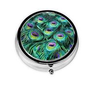 Peacock Green Feather Print Pill Box for Pocket Round Pill Box 3 Compartment Decorative Portable Travel Pill Holder Tablet Vitamin Organizer Mini Pill Case(2pcs)