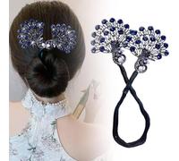 Peacock Hair Bun Maker, Bun Makers for Women's Hair, Crystal Hair Twist Bun Maker, Peacock Display Angel Wings Elegant Hair Bun Maker, Lazy Hair Curler Bun Maker for Thin/Long Hair (Blue)