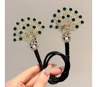 Peacock Hair Bun Maker, Bun Makers for Women's Hair, Crystal Hair Twist Bun Maker, Peacock Display Angel Wings Elegant Hair Bun Maker, Lazy Hair Curler Bun Maker for Thin/Long Hair (Green)