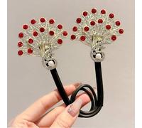 Peacock Hair Bun Maker, Bun Makers for Women's Hair, Crystal Hair Twist Bun Maker, Peacock Display Angel Wings Elegant Hair Bun Maker, Lazy Hair Curler Bun Maker for Thin/Long Hair (Red)