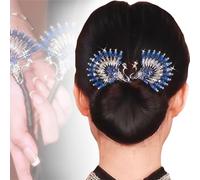 Peacock Hair Curler Hairpin, Peacock Hair Accessories Wings Elegant Hair Bun Maker, Elegant Twist Hairpin For Long Thick Hair,Tool To Fix The Ball Head (B, Medium)