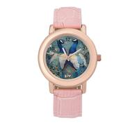 Peacock Heaven Women's Leather Watch Easy Reader Minimalist Wristwatch Pink Rose Gold Strap Watches