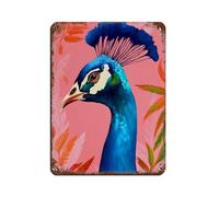 Peacock Illustration, Printable, Jungle Tropical Tin Sign Vintage Metal Pub Club Cafe Bar Home Wall Art Decoration Poster Retro 12x16inch(30x40cm)