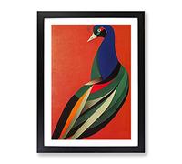 Peacock In Abstract Framed Wall Art Print A2 Black