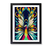 Peacock In Abstract Framed Wall Art Print A2 Black