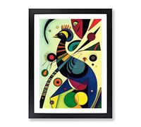 Peacock In Abstract Framed Wall Art Print A2 Black