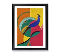 Peacock In Abstract Framed Wall Art Print A2 Black