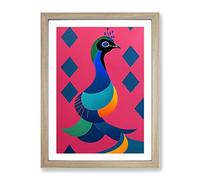 Peacock In Abstract Framed Wall Art Print A2 Oak