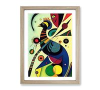 Peacock In Abstract Framed Wall Art Print A2 Oak