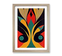 Peacock In Abstract Framed Wall Art Print A2 Oak