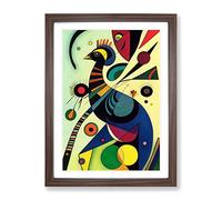 Peacock In Abstract Framed Wall Art Print A2 Walnut