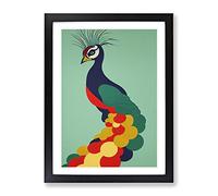 Peacock In Abstract No.7 Framed Print | A2 Black Framed Wall Art | Ready to Hang | Abstract Animal Picture | Living Room Bedroom Lounge Office