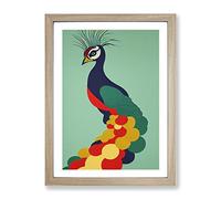 Peacock In Abstract No.7 Framed Print for Living Room Bedroom Home Office Décor, Wall Art Picture Ready to Hang, Oak A3 Frame (34 x 46 cm)