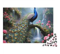 Peacock in Fantasy Garden 1000 Piece Jigsaw Puzzle for Adults Peacock Standing in Magical Forest Waterfall Premium Sturdy Challenging Stress Relief Family Game Gift 52x38cm/1000pcs