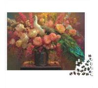 Peacock in Floral Arrangement 100% Recycled Cardboard Autumn Foliage Peacock 1000 Piece Puzzle for Adults The Impossible Challenge Fun Present 70x50cm/1000pcs