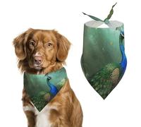Peacock in Forest Dog Bandanas for Feeding Grooming, Triangle Pet Bibs for Cats & Dogs Washable Fashion Pets Scarf for Party Travel 27.6 X 11.8 Inch