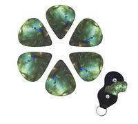 Peacock in forest Guitar Picks 6 Pack, 0.71mm Thickness Celluloid Bass Pick with Leather Guitar Pick Holder Keychain Abstract Art Pics Plectrum for Acoustic Electric Guitar, Ukulele, Bass