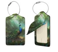 Peacock in Forest Luggage Tag for Suitcase PU Leather Suitcase Tag with Stainless Steel Loop and Address Card Baggage Tags Cute Bag Name Travel Tags ID Labels for Women Men 1 PC
