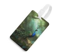 Peacock in Forest Luggage Tags with ID Card, Durable Travel Bag Tags, Waterproof Name Tag for Suitcases, Backpacks & Travel Cases, White-style, One Size, classic