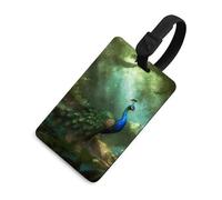 Peacock in Forest Luggage Tags with ID Card, Durable Travel Bag Tags, Waterproof Name Tag for Suitcases, Backpacks & Travel Cases, Black-style, One Size, classic