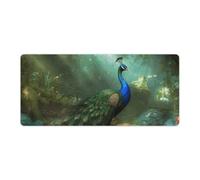 Peacock in Forest Mouse Pad, Non-Slip Rubber Desk Mat with Stitched Edge, Large Mouse Pad for Keyboard, Laptop, Office & Home Decor, 40x90cm