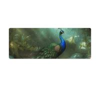 Peacock in Forest Mouse Pad, Non-Slip Rubber Desk Mat with Stitched Edge, Large Mouse Pad for Keyboard, Laptop, Office & Home Decor, 30x80cm