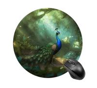 Peacock in Forest Round Mouse Pad 7.8 Inch, Portable Gaming Mouse Mat with Non-Slip Rubber Base & Smooth Surface, Waterproof Mousepad for PC, Laptop, Computer, Office, Home