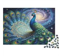 Peacock in Galaxy 1000 Piece Adults & Family Jigsaw Puzzle Peacock with Cosmic Spiral Galaxy Background Premium Sturdy Vibrant Challenging 52x38cm/1000pcs