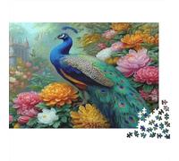 Peacock in Garden-Vibrant Floral Art Style 1000 Piece Jigsaws with Precision Cut Personalised Jigsaws As A Party Puzzle Game for Social Gatherings 52x38cm/1000pcs