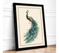 Peacock in Profile Botanical Framed Wall Art Print A1 (84.1×59.4cm) Black, Wall Decor for Living Room, Bedroom, Office & Home, Ready to Hang, Art Gift