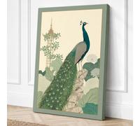 Peacock in Profile Japandi Canvas Wall Art Print 18x12 Inch (46 x 30 cm)