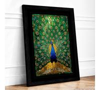 Peacock in Splendour Art Deco Framed Wall Art Print A1 (84.1×59.4cm) Black, Wall Decor for Living Room, Bedroom, Office & Home, Ready to Hang, Art Gift