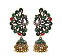 Peacock Indian Earrings, Peacock Jhumka Jhumki Dangle Earrings for Women, Vintage Peacock Bell Tassel Earrings, Sparkling Phoenix Bird Stud Earrings Punk Boho Jewelry, Bohemian Colorful Peacock Drop