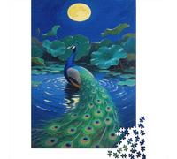 Peacock Jigsaw 1000 Piece Challenge Game for Adults, Peaceful Lotus Pond Impossible Jigsaw Puzzles 1000 Pieces Educational Game Home Decoration 1000pcs (75x50cm)