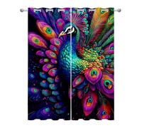Peacock Kitchen Curtains for Windows - Colourful Feather Beautiful Exotic Animal Blackout Eyelet Curtain 54 Drop, Short Curtains for Bedroom, W46 X D54, 2 Panels Drapes Home Decor