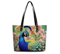 Peacock Leather Tote Bag for Women Work Shoulder Purses with Zipper Waterproof Large Computer Shoulder Bag Fashion Ladies Shoulder Handbag Reusable Shopping Bags