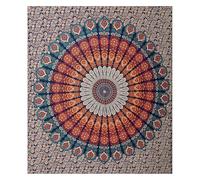 Peacock Mandala Tapestry for Bedroom Indian Aesthetic Bohemian Wall Hangings Tapestries Boho Hippie Tapestry Psychedelic Decor Bedspread Meditation Yoga Mat Rug - 137x213 CM, Golden Blue