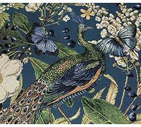 Peacock Material Sold by Meter Bird Butterfly Flowers Pattern Fabric Teal Woven Great for Upholstery Pillows Arts Crafts