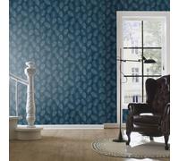 Peacock Maya Feathers Vinyl Navy Blue Wallpaper Washable Paste The Wall Rasch