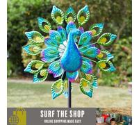 Free Standing Decorative SOLAR Peacock Design Wind Spinner