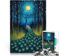 Peacock Moonlight Starry NightJigsaw Puzzle for Adults 1000 Pieces Challenging Game Every Piece is Unique - Challenging Family Fun Game 38x26cm