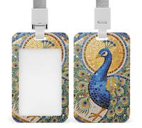 Peacock Mosaic Art Badge Holder with Lanyards Retractable Vertical Plastic Id Badge Holder Name Key Card Holders Case for Teacher Nurse Doctor Office Gift for Coworkers