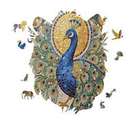 Peacock Mosaic Art Personalized Jigsaw Puzzles, 141 Pcs Wooden Jigsaw Puzzle Tiger Head Shape Puzzle Gift