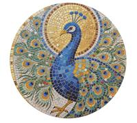 Peacock Mosaic Art Personalized Jigsaw Puzzles, 195Pcs Custom Wooden Jigsaw Puzzle Round Puzzle Gift Adult