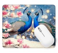 Peacock Mouse Mat, Small Mouse Pad Flower Waterproof Gaming Mousepad, Mini Desk Mat 25 x 21 cm with Anti-Slip Base, Stitched Edges Mousepad, Keyboard, Mousemats for Desk, Gifts for Women p1j-654